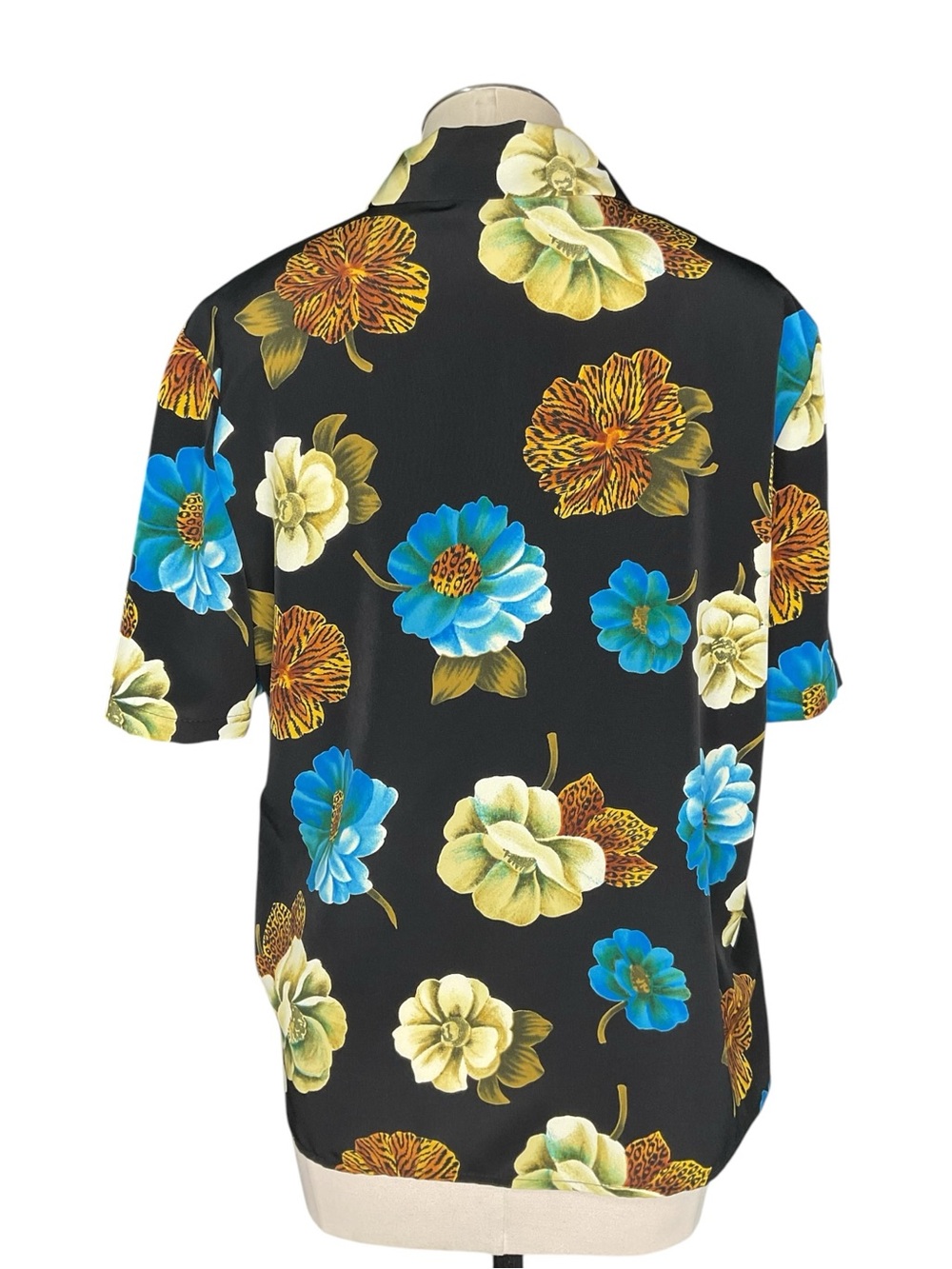 Vintage Michele Michelle Floral Blouse Size 10 Made USA Black Blue Button Up - Picture 3 of 5